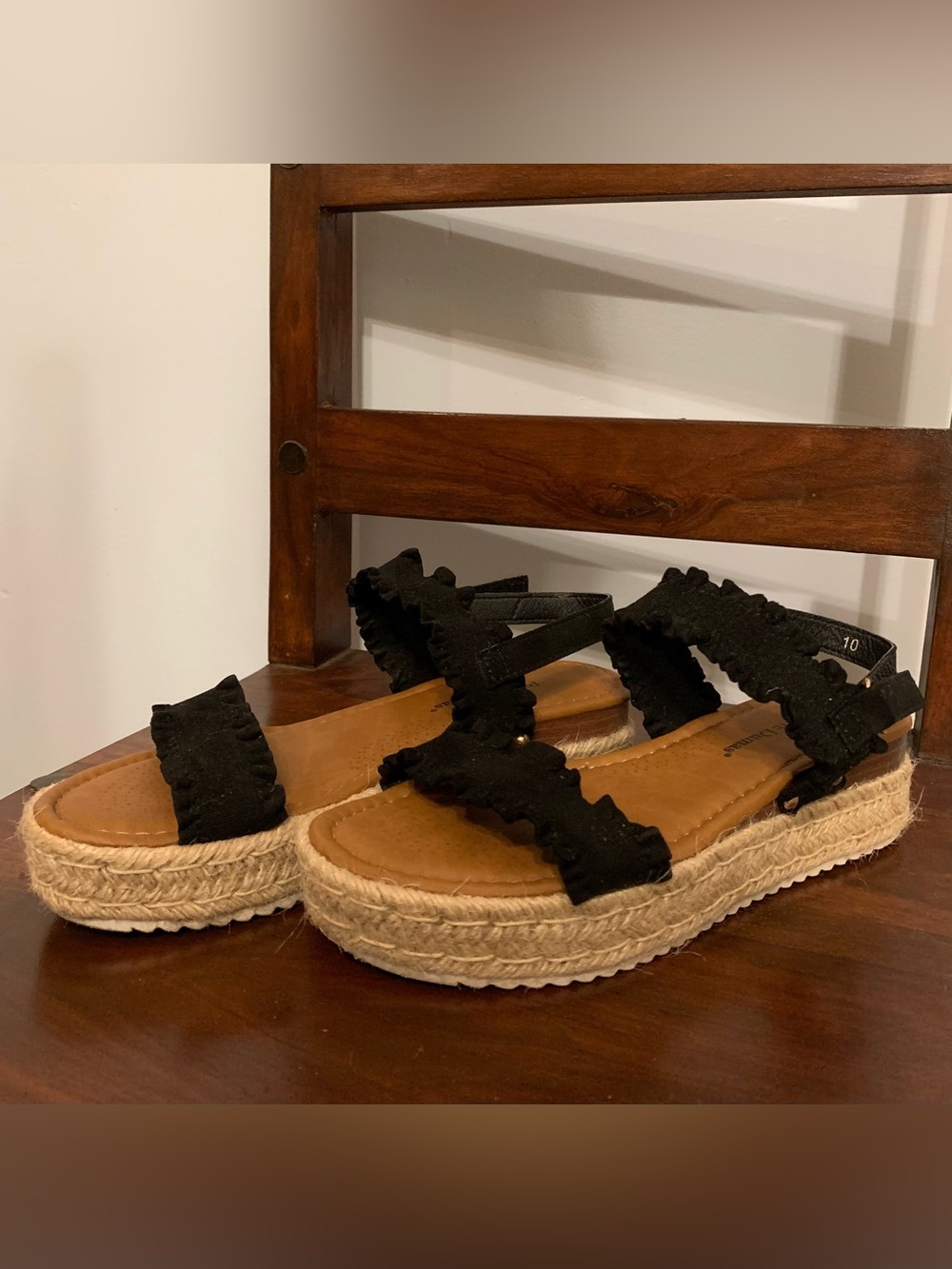 Pierre Dumas Black Ruffled Espadrille Platform Sandals